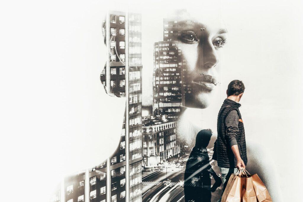 man carrying shopping bag